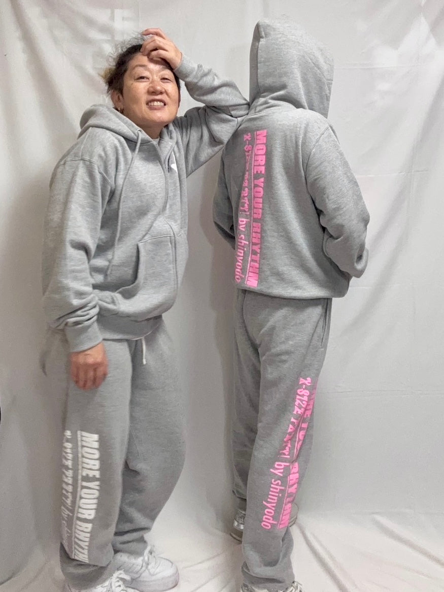 Regular Weight Sweatpants Side Logo (Gray x Pink) [Matching Set Available]